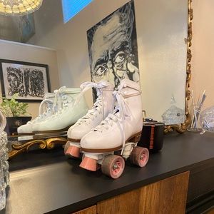 White and Pink Vintage Inspired Roller Skates